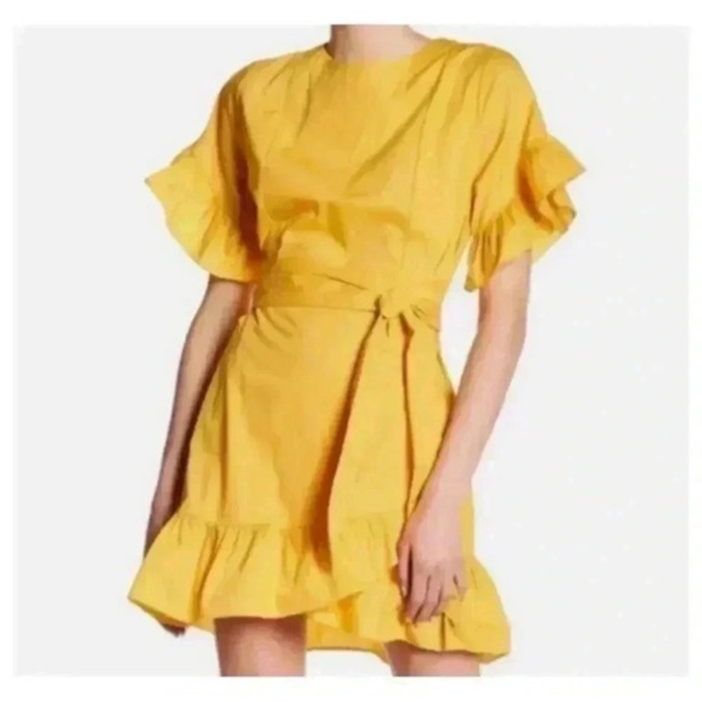 Socialite Ruffle Sleeve Mini‎ Dress Womens Medium Yellow Excellent Tie Waist